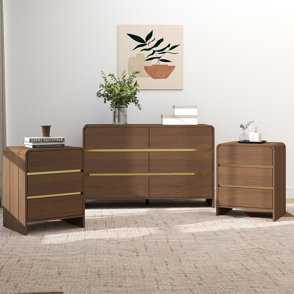 Walnut Brown Chest of Drawers and Pair of 3 Drawer Bedside Tables - Me ...