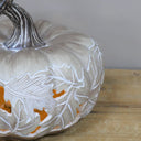 White and Orange Leaf Pattern Pumpkin Ornament