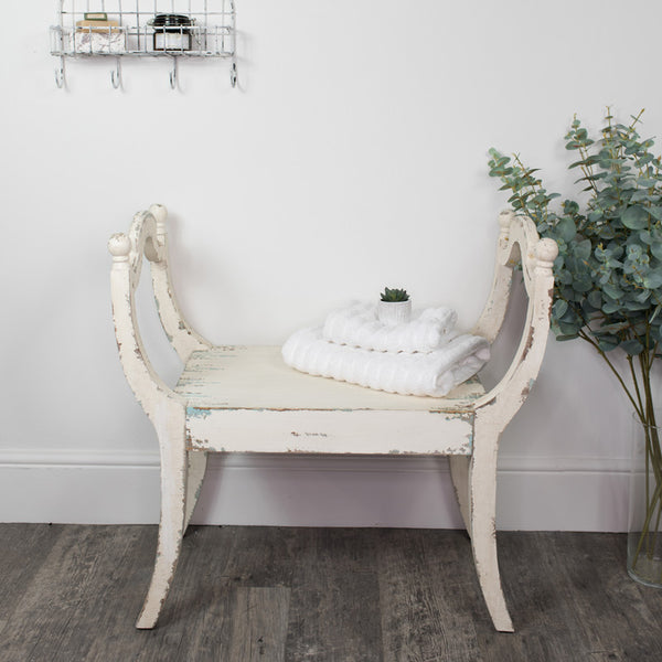 White Distressed Vintage Wooden Stool – Melody Maison Ltd