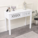 White Mirrored Console Table / Dressing Table &amp; Pair of White Mirrored Bedside Tables - Sabrina White Range