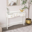 White Painted Curved 3 Drawer Console Table with Glass Top - Austin White Range