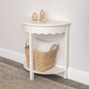 White Scalloped Half Moon Console Table with Shelf - 78cm x 80cm
