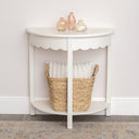 White Scalloped Half Moon Console Table with Shelf - 78cm x 80cm
