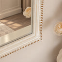 White Washed Distressed Wooden Beaded Frame Wall Mirror - 40cm x 60cm