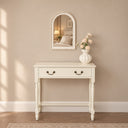 White Washed Distressed Wooden Beaded Frame Wall Mirror - 40cm x 60cm