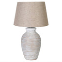White Washed Ribbed Table Lamp with Linen Shade