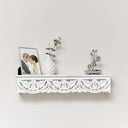 White Wooden Carved Boho Wall Shelf - 60cm