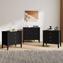 Wide 3 Drawer Chest of Drawers and Pair of Large Bedside Tables - Hales Black Range