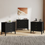 Wide 3 Drawer Chest of Drawers and Pair of Large Bedside Tables - Hales Black Range