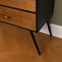 Wooden &amp; Black 5 Drawer Tallboy Chest of Drawers - Ludlow Range