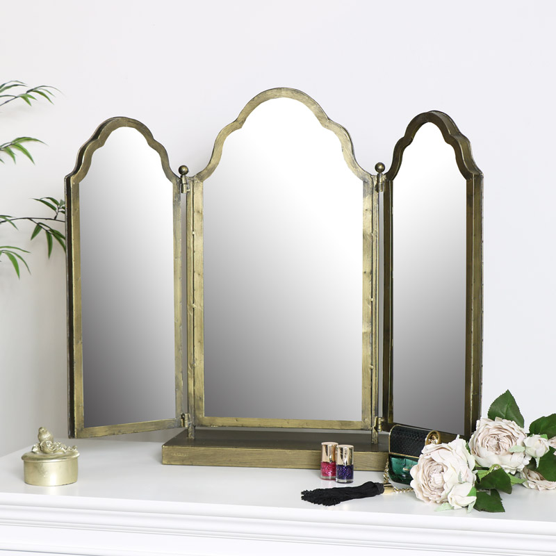 Antique Dressing Table With Tri Fold Mirror Mirror Ideas