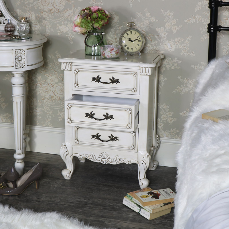 Cream Vintage Bedside Table - Limoges Range 