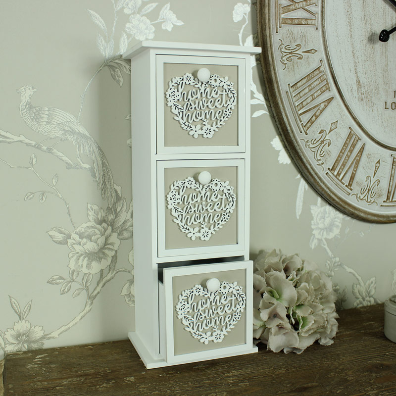 White Wooden Heart Trinket Chest - Home Sweet Home