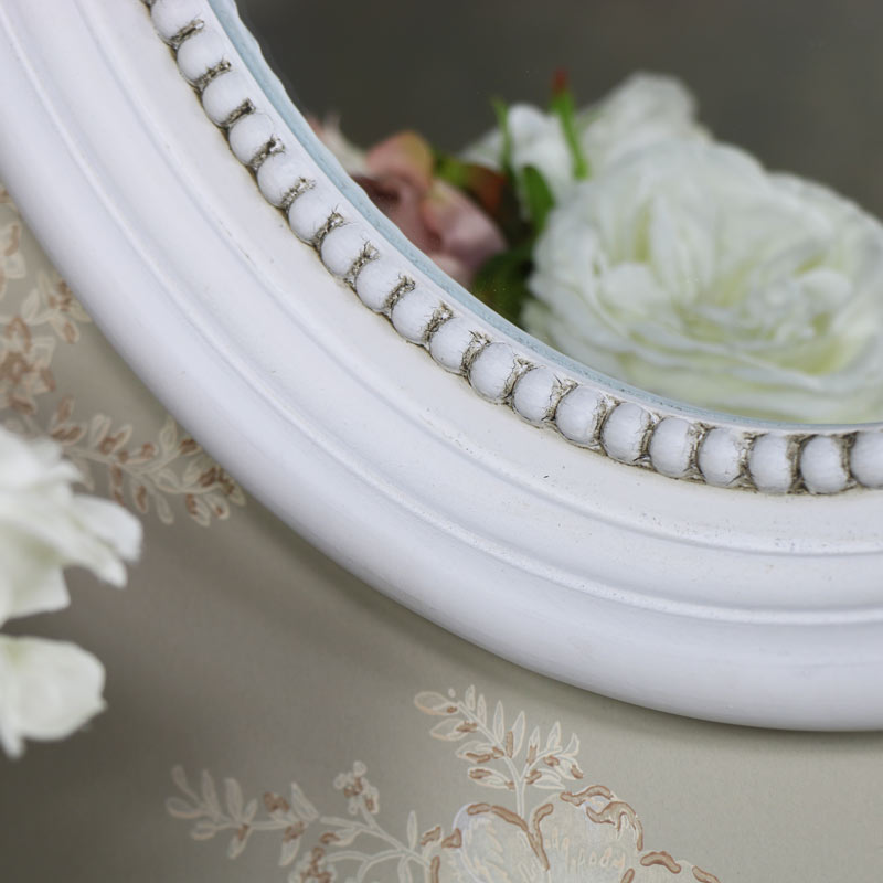 Antique White Oval Wall Mirror 40cm x 49.5cm