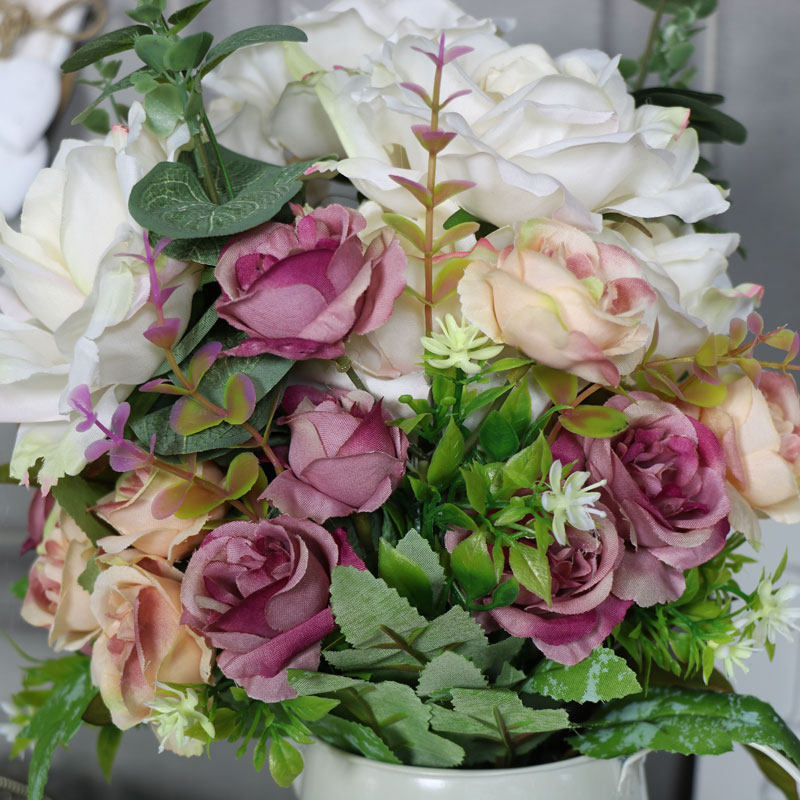 Artificial Rose Arrangement in Cream Jug