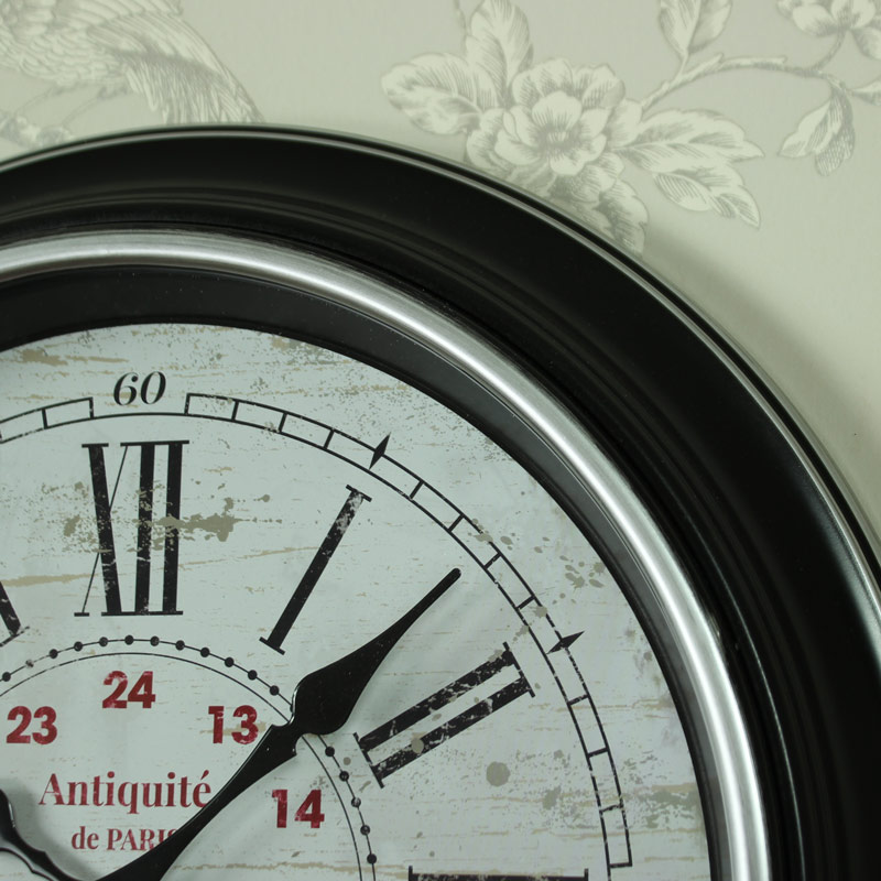 Large Black Antique style Wall Clock 