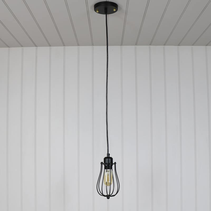 Black Caged Metal Wire Pendant Light