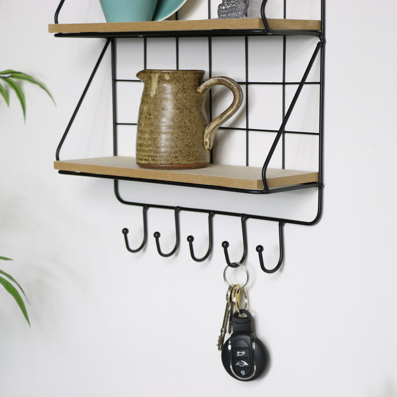 wall shelves and hooks