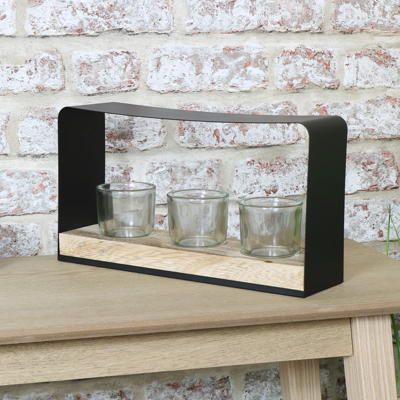 Black Tealight Candle Holder - Triple