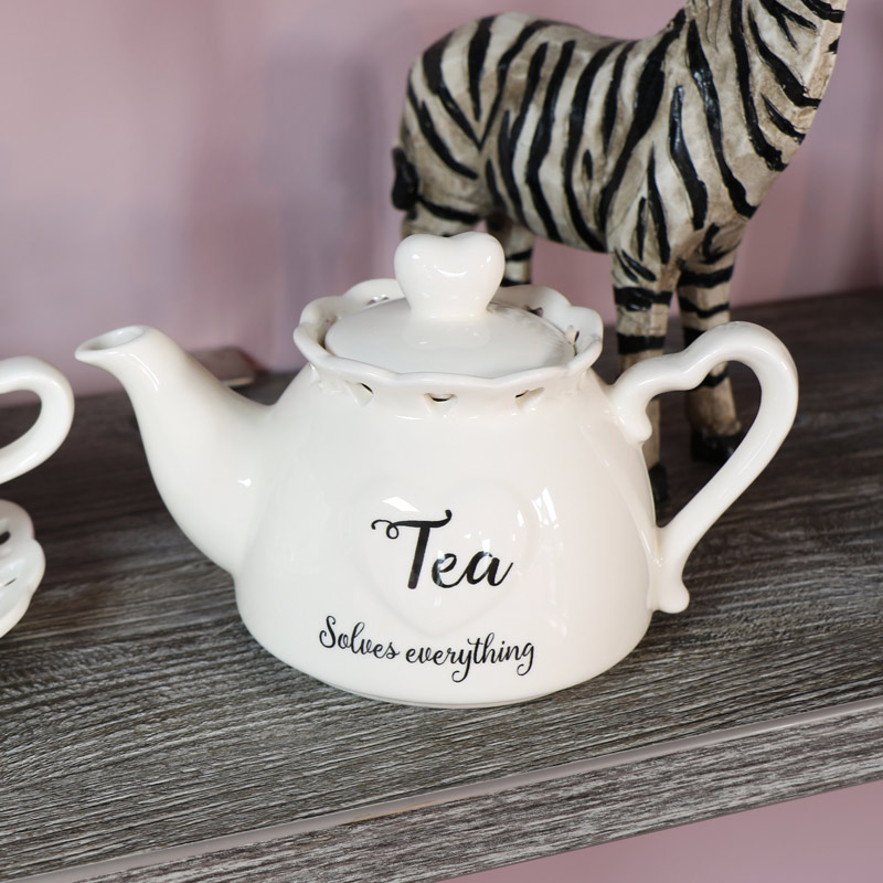 Country Heart 'Tea-for-One' Teacup, Teapot and Saucer Set