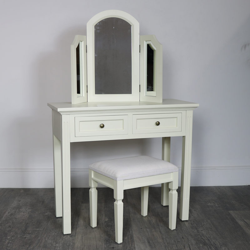 Cream Dressing Table, Mirror & Stool Set - Daventry Cream Range SECONDS ITEM