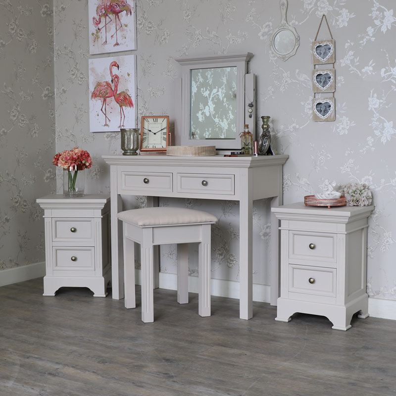 Grey Bedroom Furniture Dressing Table Set Pair Of Bedside Chests Daventry Taupe Grey Range