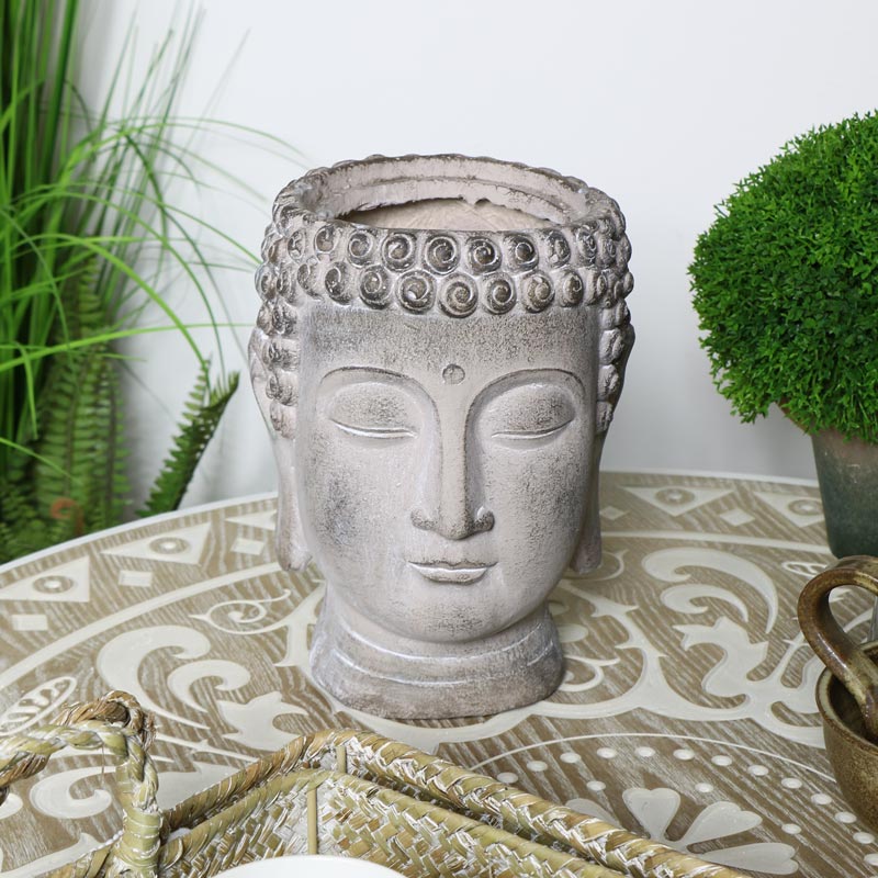 Decorative Grey Buddha Head Planter