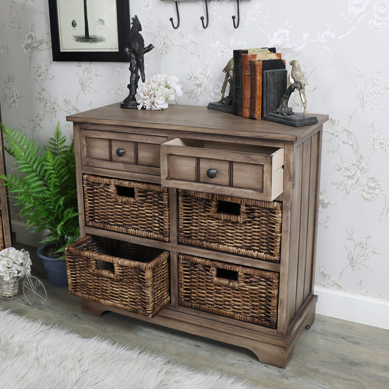 Wooden Rustic 2 Drawer 4 Basket Storage Unit - Dorchester Range EX-SR 0090