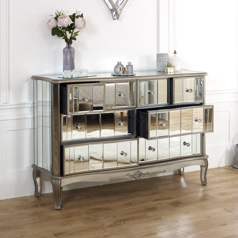 Extra Large Mirrored Chest of Drawers - Tiffany Range DAMAGED SECOND 4887