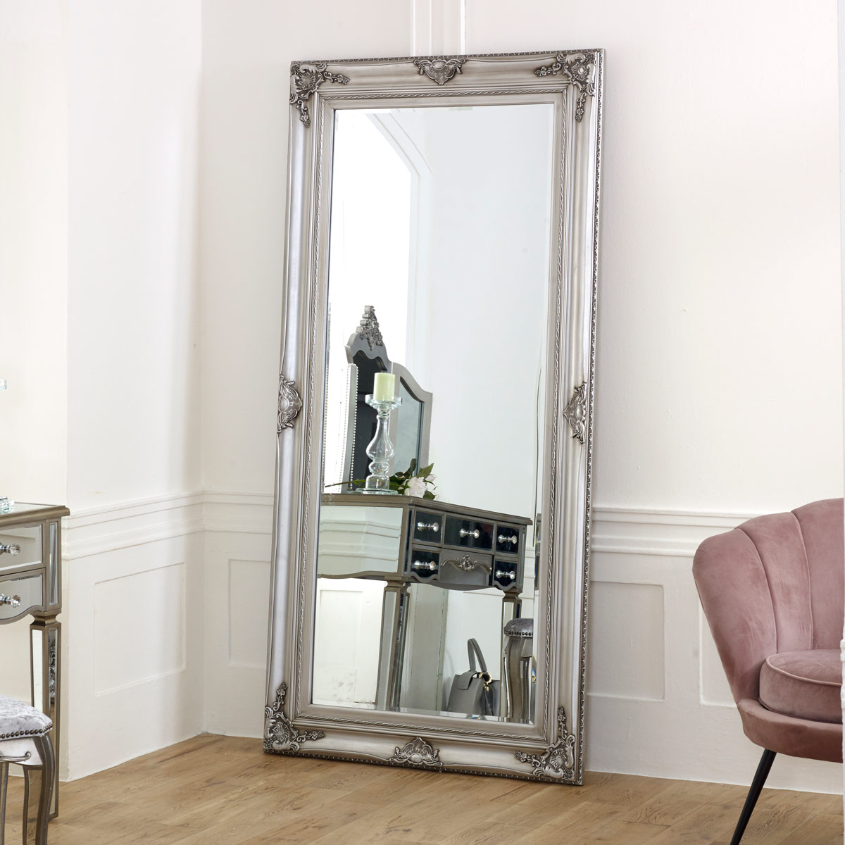 Extra Large Ornate Silver Wall/Floor Mirror