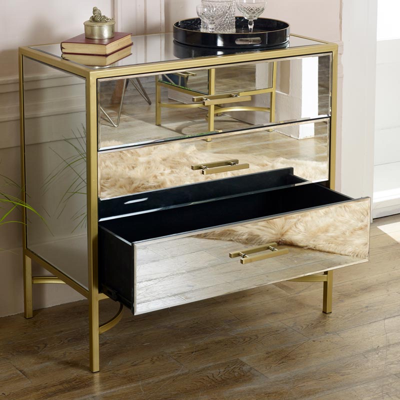 Gold Mirrored Chest of Drawers - Venus Range DAMAGED SECOND ITEM 8168