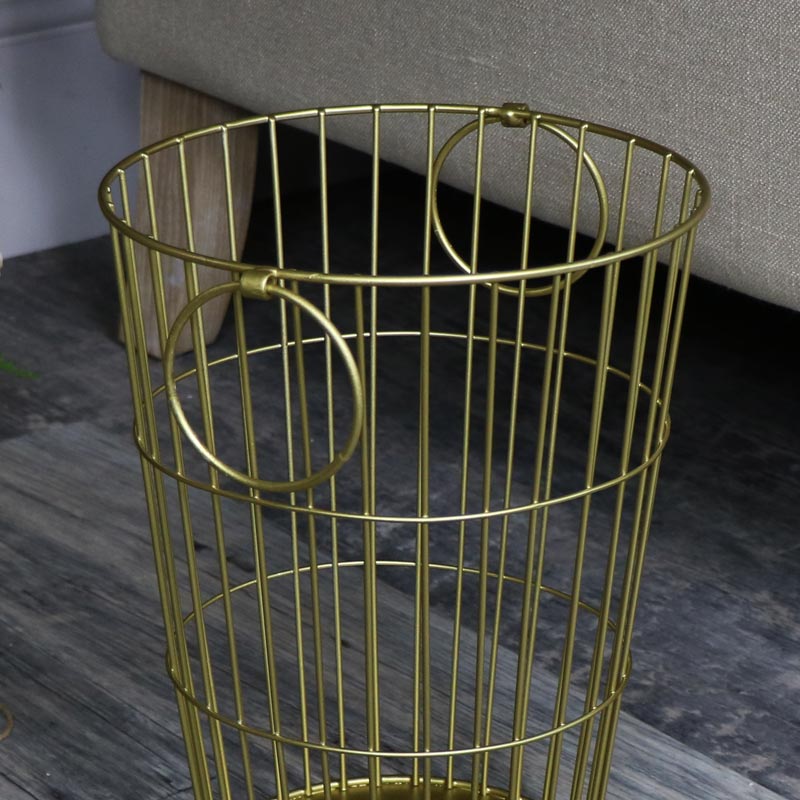 Gold Metal Waste Paper Basket Bin