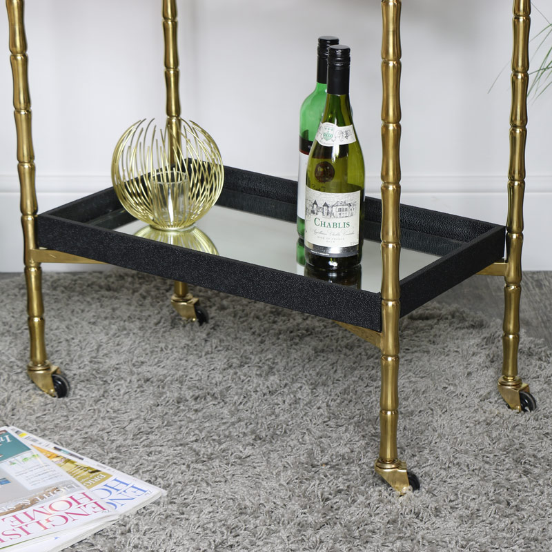 Gold Mirrored Bar Cart Drinks Trolley