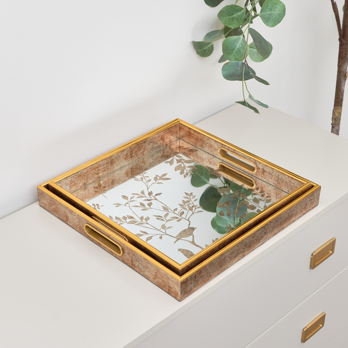 Gold Printed Mirrored Tray