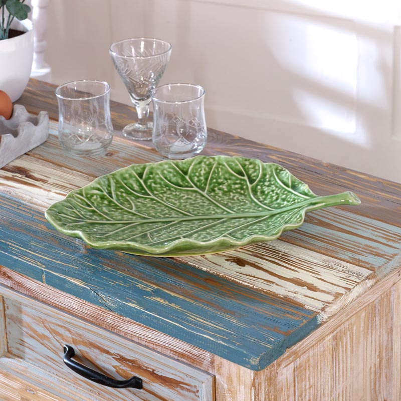 Green Ceramic Cabbage Leaf Tray