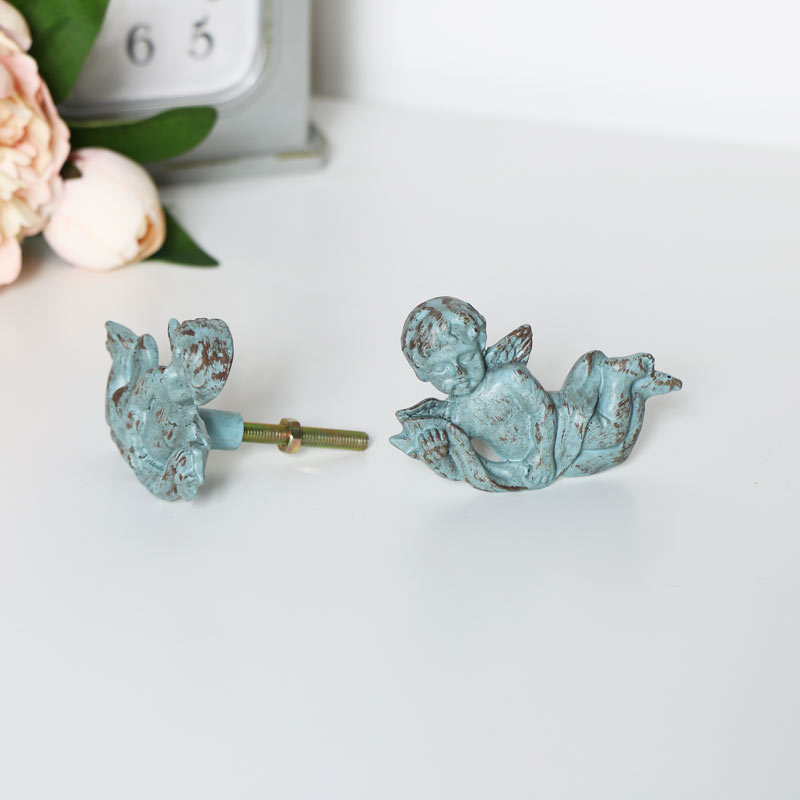 Green Cherub Door Knobs - Pair