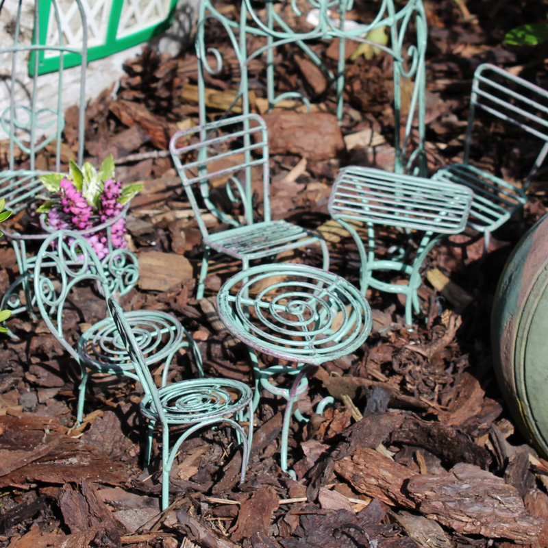 Green Metal  Fairy house Mini Garden Set