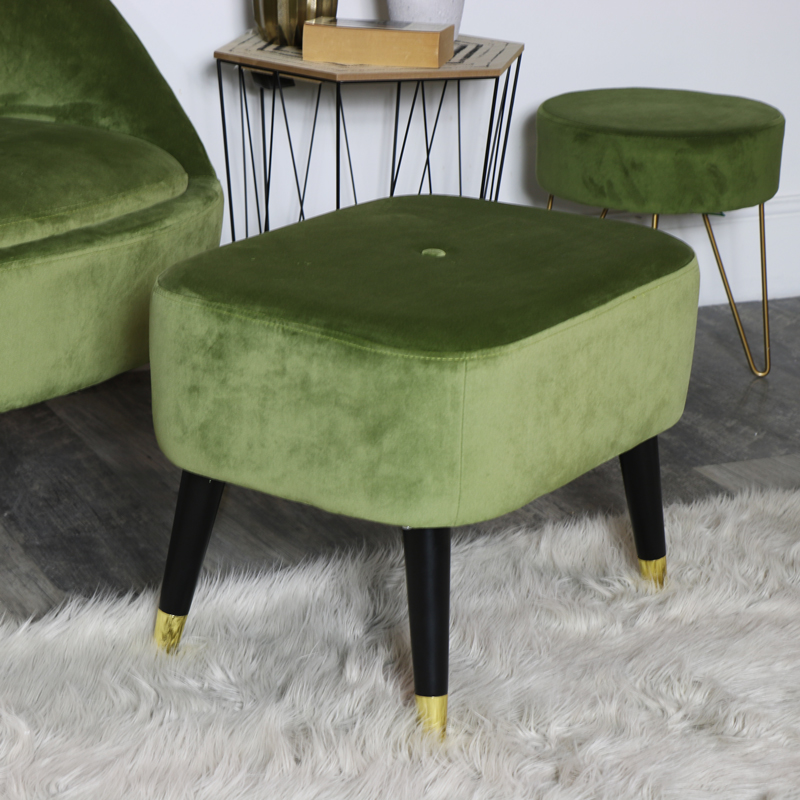 Green Velvet Footstool SHOWROOM MODEL