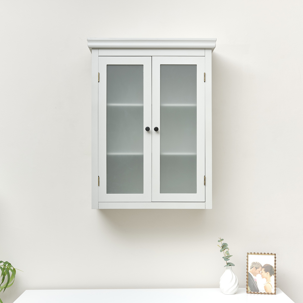 Grey Frosted Glass Fronted Wall Cabinet 75cm x 57cm