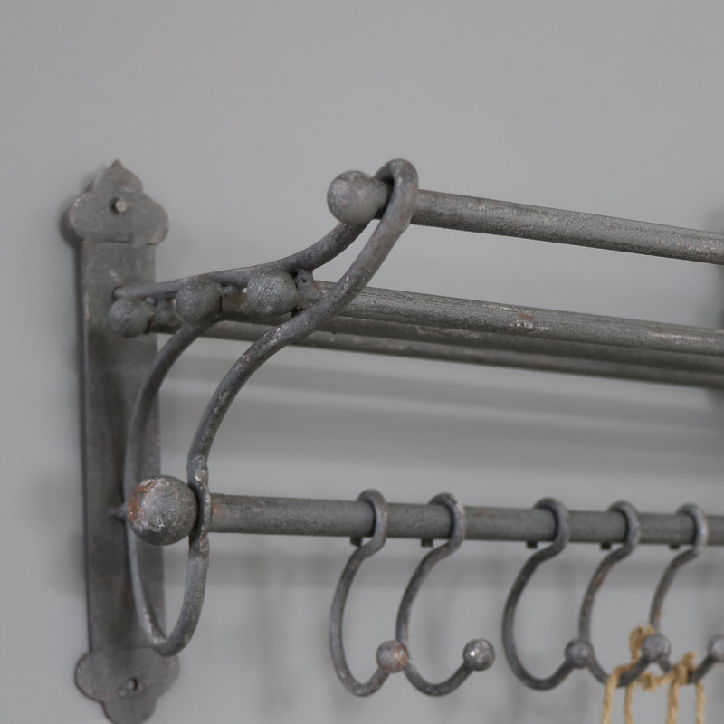 Grey Metal Rustic Towel Rail with Hanging Hooks