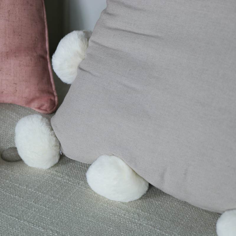 Grey Pom Pom Scatter Cushion