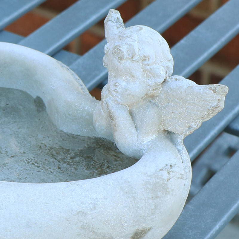 Grey Stone Cherub Heart Bird Bath