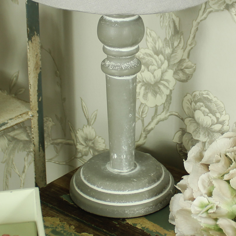 Grey Wooden Table/Bedside Lamp with Linen Shade