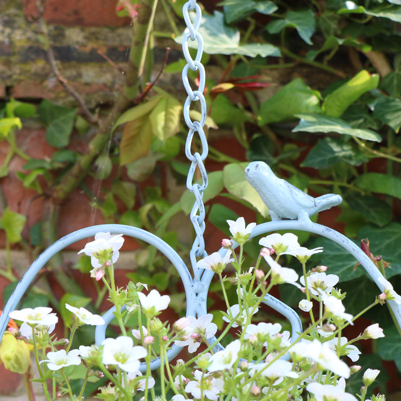 Hanging outdoor Plant Pot - Blue Heart & Bird Design