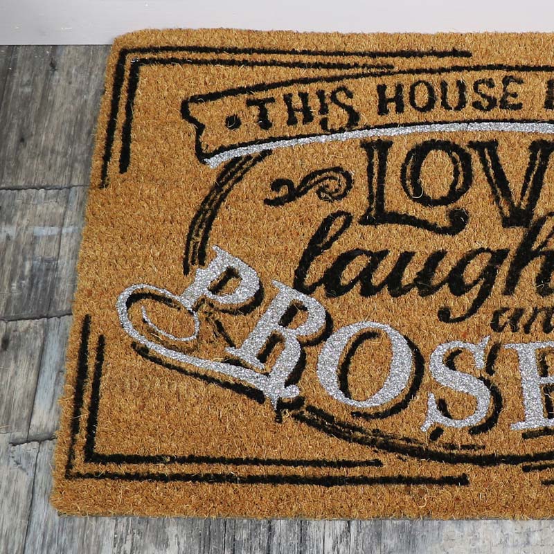 Humorous Door Mat 'This House Runs on Prosecco' 