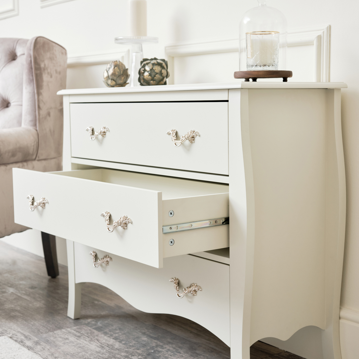 Large 3 Drawer Chest of Drawers & Pair of Bedside Tables - Elizabeth Ivory Range