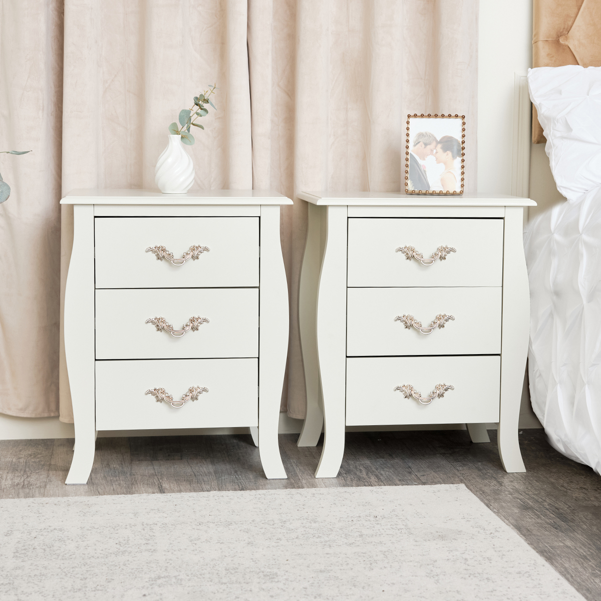 Large 3 Drawer Chest of Drawers & Pair of Bedside Tables - Elizabeth Ivory Range