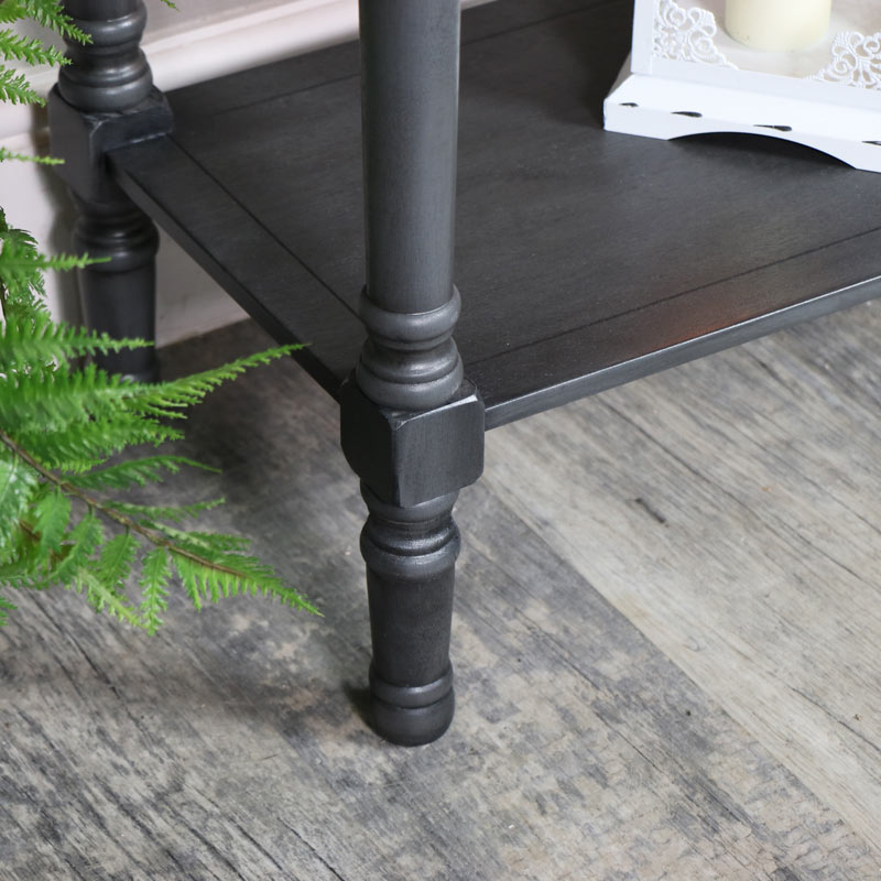 dark wood console table with drawers