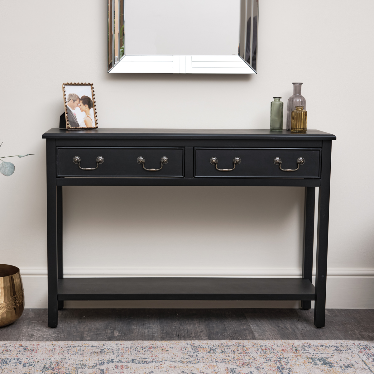 Large Black 2 Drawer Console Table