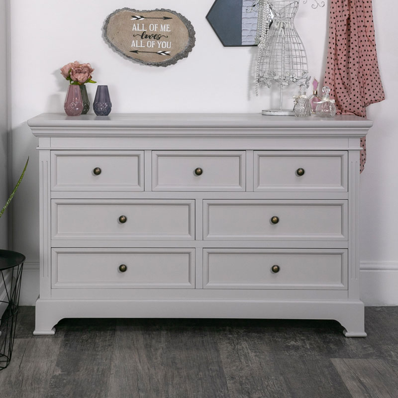 Large Grey 7 Drawer Chest of Drawers - Daventry Dove-Grey Range DAMAGED SECONDS 2033